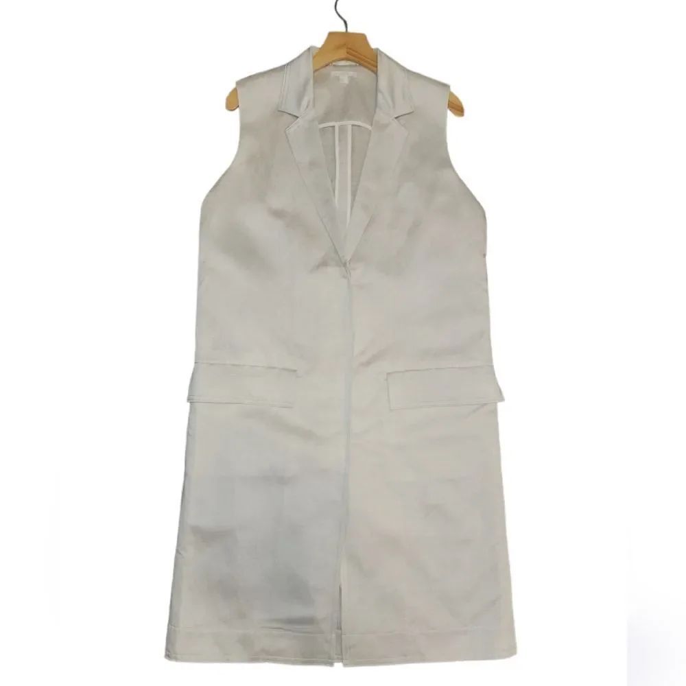 COS Sleeveless Satin Linen Blend Sleeveless Blazer Long Line Vest Trench 8 Ivory - Picture 4 of 16